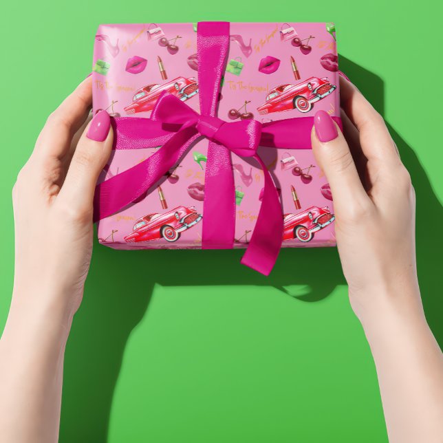 Papel De Presente Fun 'Tis the Season' Glam Pink & Green Christmas (Cheeky Fun 'Tis The Season' Pink and Green Gift Wrapping Paper )