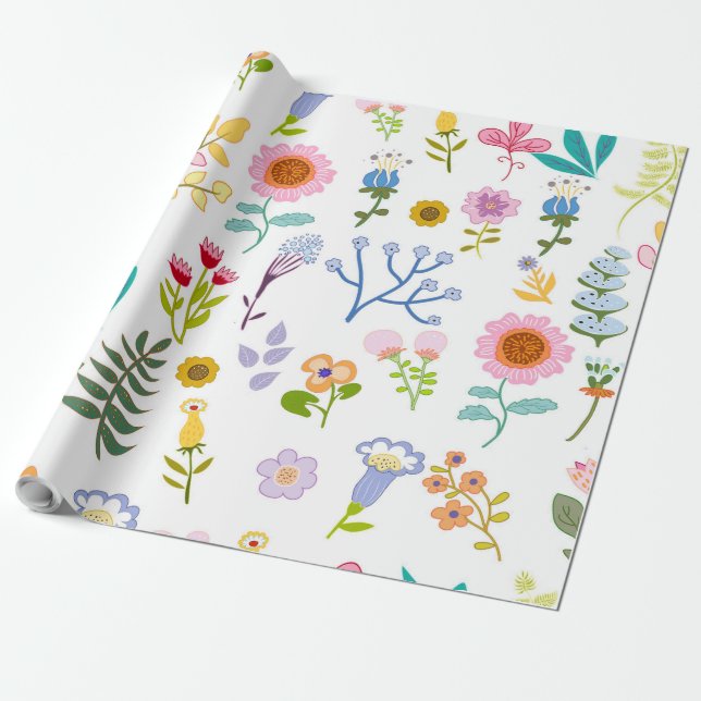 Papel De Presente fundo botânico floral de verão (Desenrolado)