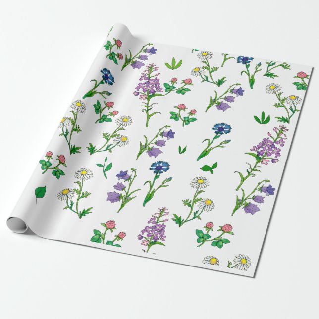 Papel De Presente fundo botânico floral de verão (Desenrolado)