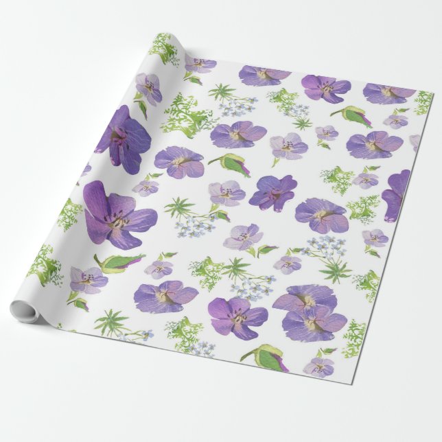 Papel De Presente fundo botânico floral de verão da água lilás (Desenrolado)