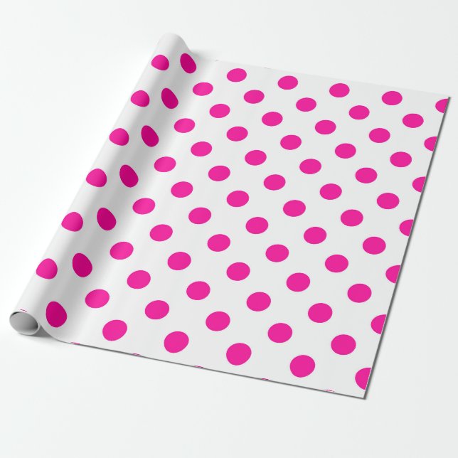 Papel De Presente Fundo Branco Pontos Pink (Desenrolado)
