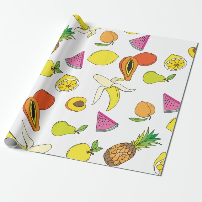 Papel De Presente Fundo com frutas suculentas. Fruta sem costura (Desenrolado)
