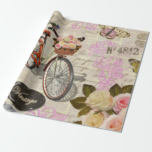 Papel De Presente Fundo de colheita sem costura com rosas, borboleta