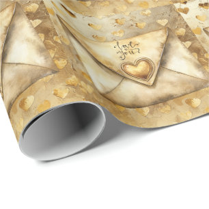 Papel De Presente Fundo de Corações Dourados tema Amor
