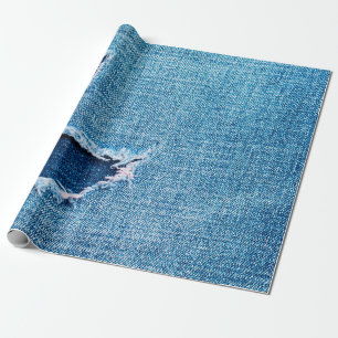 Papel De Presente Fundo de denim texturizado. Furo no tecido