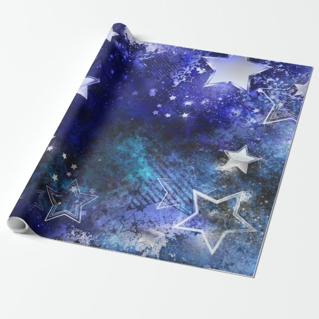 Papel De Presente Fundo de Espaço com Estrelas (Desenrolado)