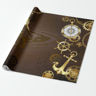 Papel De Presente Fundo de madeira com cavalo de mar mecânico