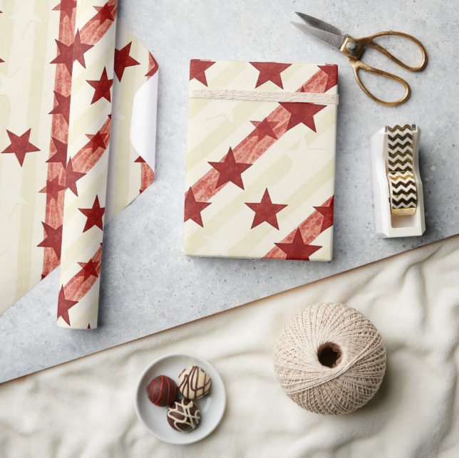 Papel De Presente Fundo de padrão contínuo de estrelas vermelhas vin (Artesanato)