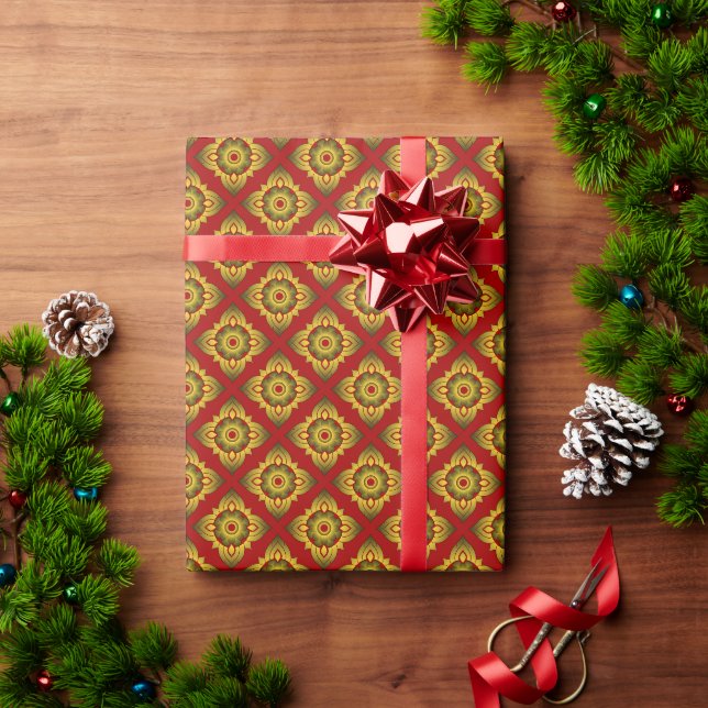 Papel De Presente fundo de padrão uniforme thai ikat (Presente de Natal)