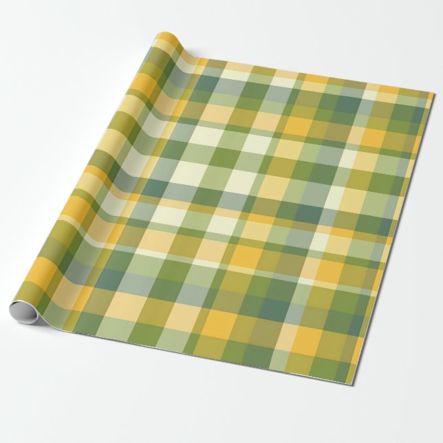 Papel De Presente Fundo de padrão xadrez amarelo e verde (Desenrolado)
