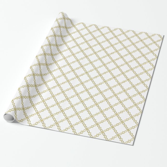 Papel De Presente Fundo DIY XL Falso Dourado Fancy Quatrefoil (Desenrolado)