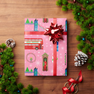 Papel De Presente Fundo do Padrão Rosa-Natal de Londres