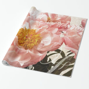 Papel De Presente Fundo do Script de Mármore do Flor de Peony Rosa