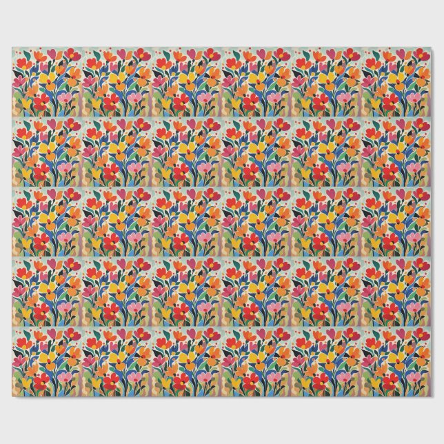 Papel De Presente Fundo floral abstrato, vibrante, (Aberto)