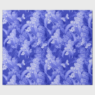 Papel De Presente Fundo Floral Azul e Borboletas