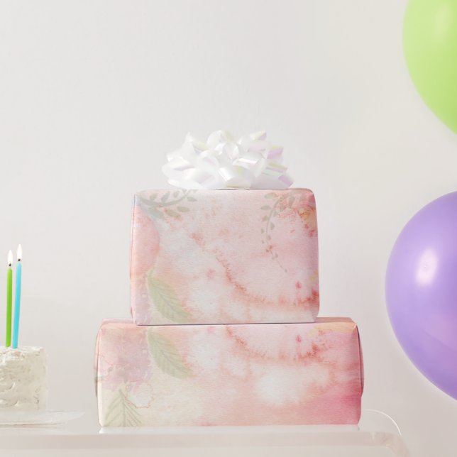 Papel De Presente Fundo Floral Cor-de-Água Rosa (Presentes para festas)