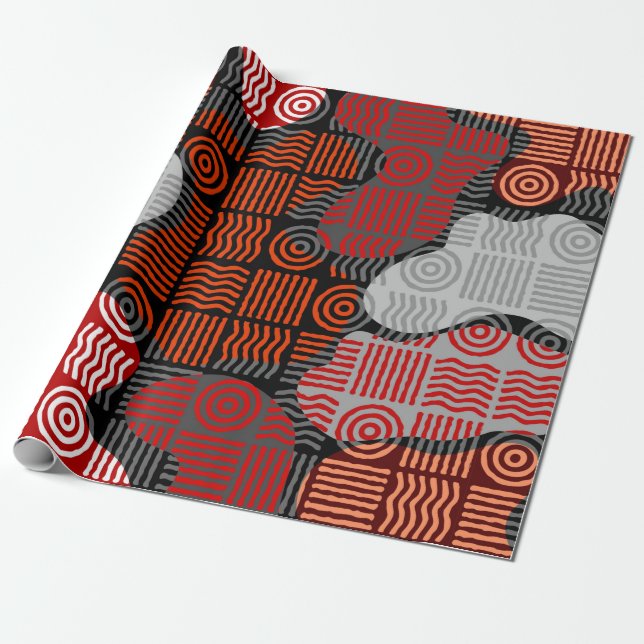 Papel De Presente Fundo geométrico tribal castanho em bloco patchwo (Desenrolado)