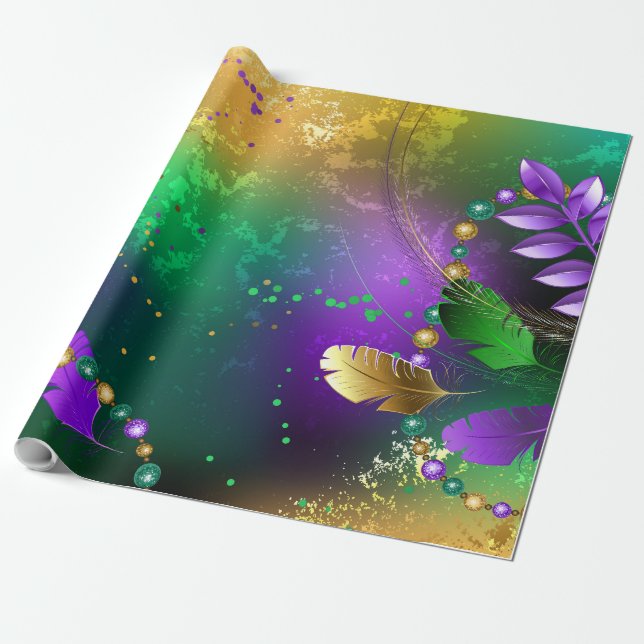 Papel De Presente Fundo márdi iridescente com miçangas (Desenrolado)