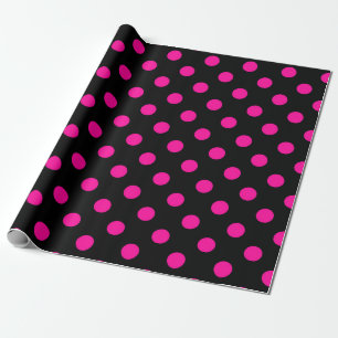Papel De Presente Fundo Preto Pontos Pink Polka