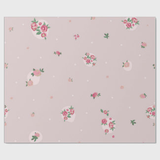 Papel De Presente Fundo rosa e rosas ditsy