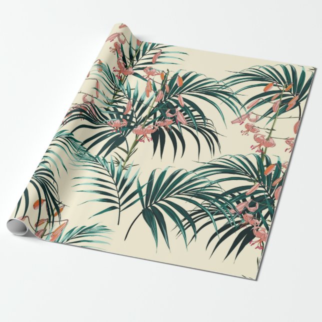 Papel De Presente Fundo tropical com plantas da selva. Sem costura (Desenrolado)