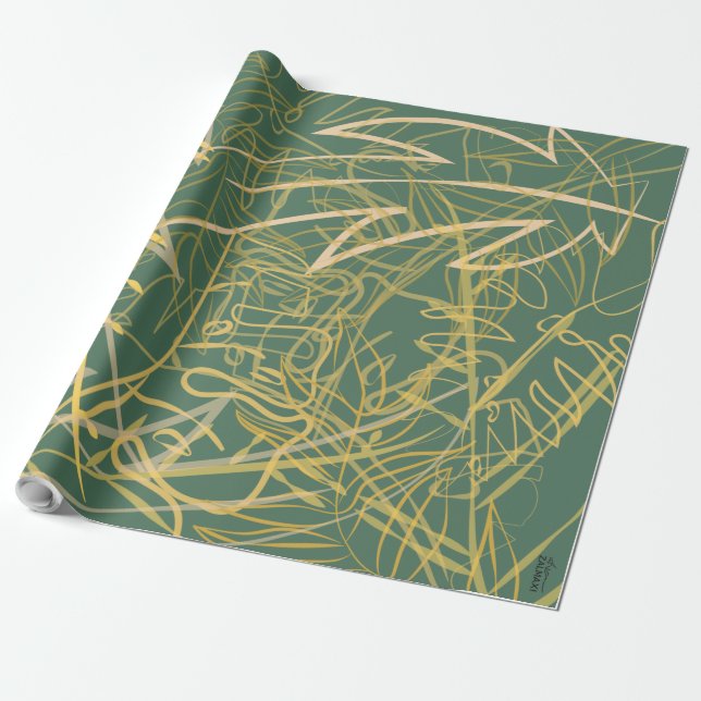 Papel De Presente Fundo Verde Folha abstrato Dourada (Desenrolado)