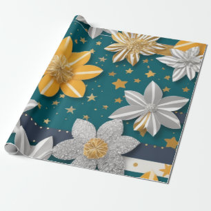 Papel De Presente Fundo vibrante das ouros e estrelas prateadas