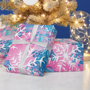 Papel De Presente Funky Bright Floco de Neve Azul Rosa
