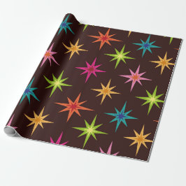 Papel De Presente Funky Coloridos Starbursts Atômicos de Meados do S