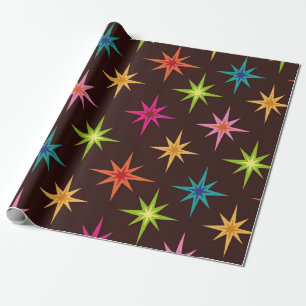 Papel De Presente Funky Coloridos Starbursts Atômicos de Meados do S