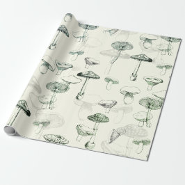 Papel De Presente Funky Modern Retro Sage Cogumelos Verdes