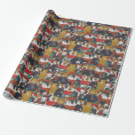 Papel De Presente Funky Retro Christmas<br><div class="desc">Natais vintages sem costura com animais festivos vestindo roupas quentes de inverno. Retrospectivo do Xmas repetindo o fundo. Papel de embrulho de Natal enferrujado e velho com um monte de retratos de animais. Pegue um pequeno presente para o Natal agora! O papel de embrulho Retro é um papel de Natal...</div>