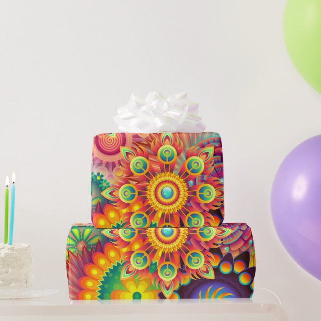 Papel De Presente Funky Retro Pattern Abstrato Bohemian (Presentes para festas)