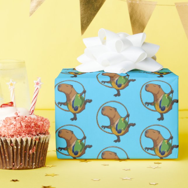 Papel De Presente Funny Capybara Dancer Rhythmic Gymnast Cartoon (Festa de aniversário)