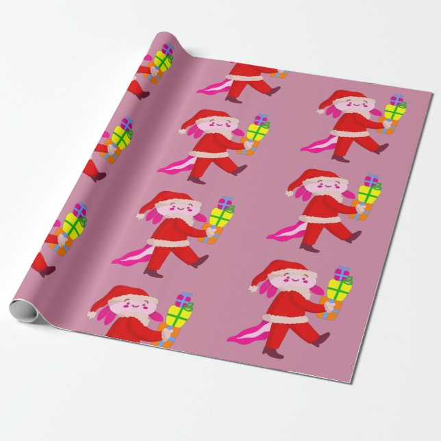 Papel De Presente funny christmas axolotl santa claus (Desenrolado)