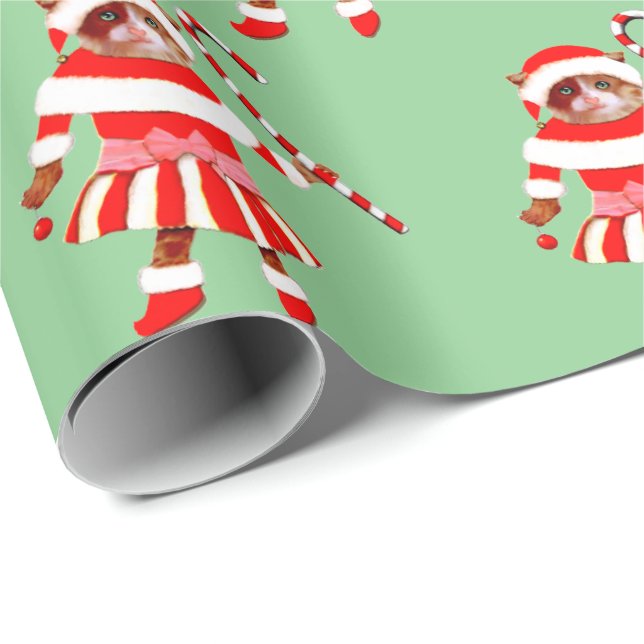 Papel De Presente Funny Christmas Cat Gift Wrapping Paper (Ponta do rolo)