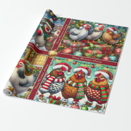 Papel De Presente Funny Christmas Chickens Wrapping Paper with Text
