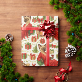 Papel De Presente Funny Christmas Siamese Cat Pattern Holiday Chaos