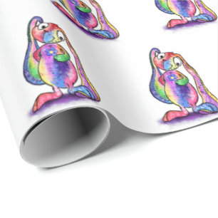 Papel De Presente Funny Colorful Bunny Love Flower - Desenho de Cart