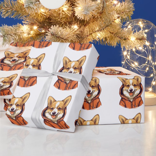 Papel De Presente Funny Corgi Vestindo Hoodie (Feriados)