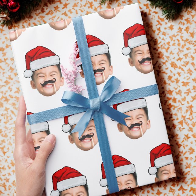 Papel De Presente Funny Custom Baby Face Photo Santa Hat Christmas (Criador carregado)