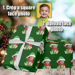 Papel De Presente Funny Custom Kids Face Elf Christmas