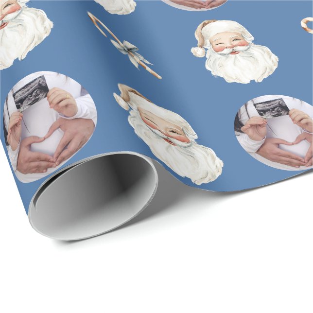 Papel De Presente Funny Custom Photo Baby Announcement Christmas (Ponta do rolo)