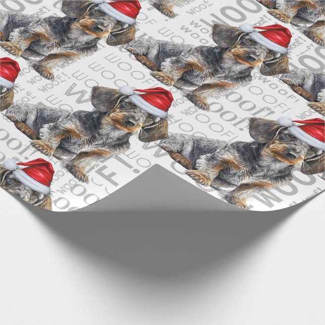 Papel De Presente Funny Dog Lover Wirehair Dachshund in a Santa Hat (Ponta)