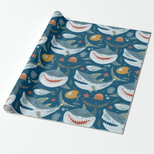 Papel De Presente Funny Happy Shark Blue Ocean Animal Standard