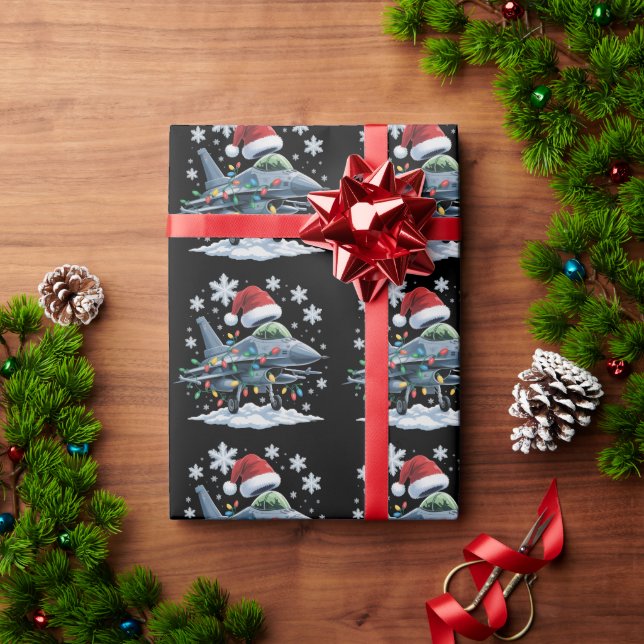 Papel De Presente Funny Jet Fighter Military Christmas Holiday Xmas (Presente de Natal)