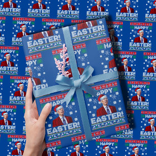 Papel De Presente Funny Joe Biden Felz pascoa de Natal Azul