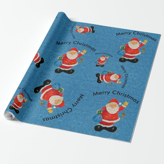 Papel De Presente Funny Jolly Papai Noel Pai Natal Azul (Desenrolado)