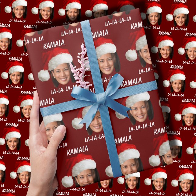 Papel De Presente Funny Kamala Harris Face Papai Noel Natal (Criador carregado)