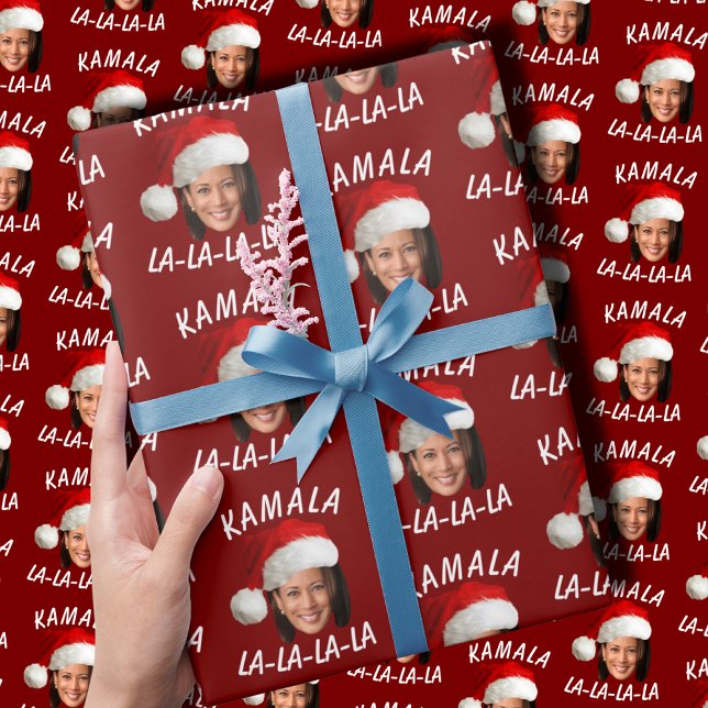 Papel De Presente Funny Kamala Harris Face Papai Noel Natal (Criador carregado)